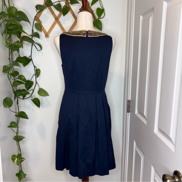 ANTHROPOLOGIE Moulinette Soeurs Navy Gold Trim Beading Dress - Picture 7 of 13